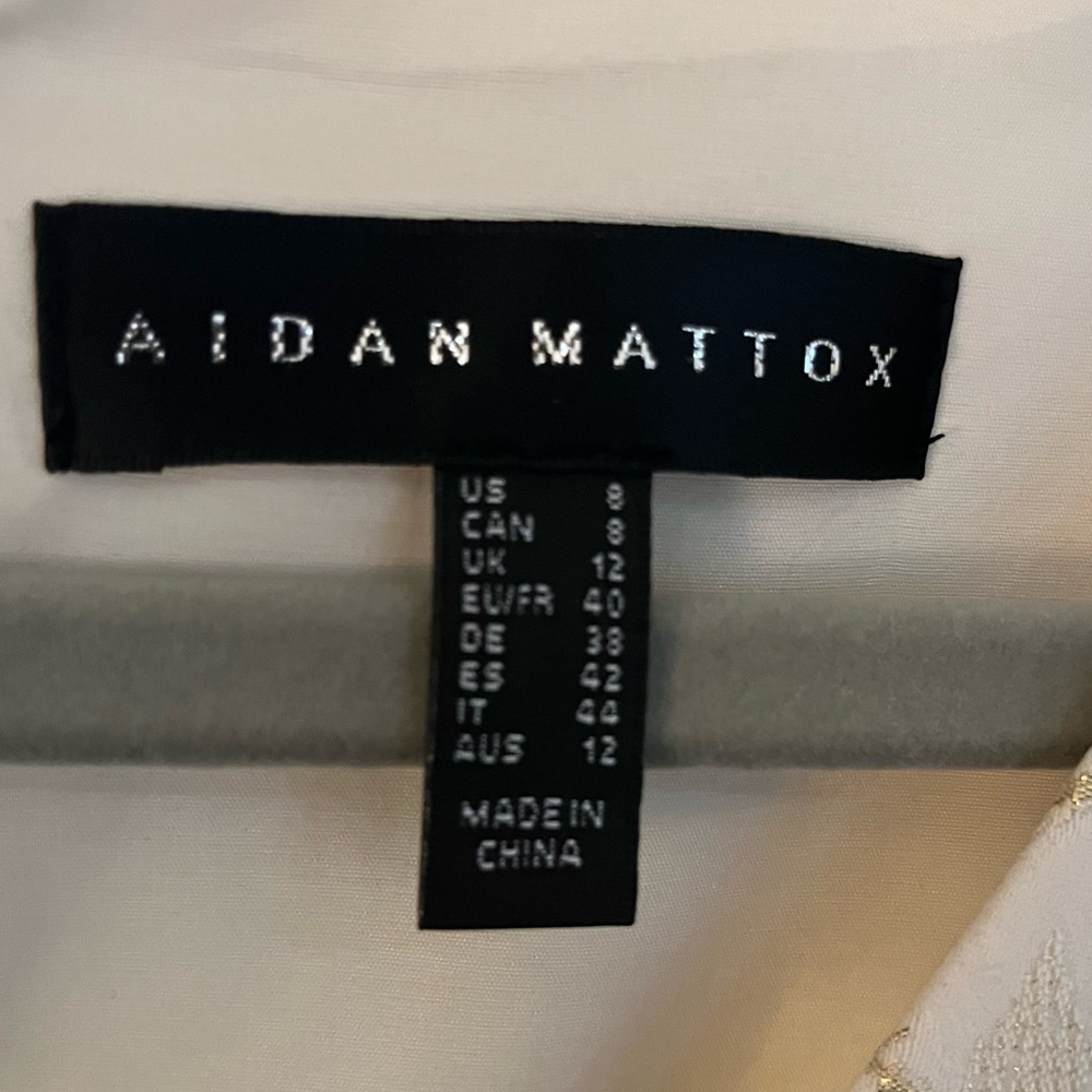 Aidan Mattox NWT V-Neck Pleated Bodice Jacquard Long Gown Ivory & Gold Sz 8 - Picture 10 of 15
